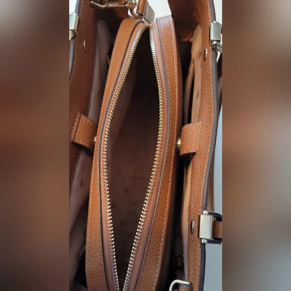KATE SPADE Leila Brown Leather Satchel Triple Compartment 11" X 8" X 5" - Picture 7 of 15